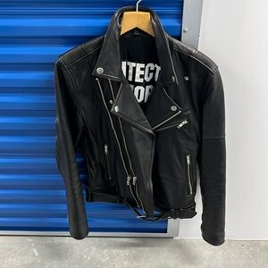 USED BLK DNM Black Leather Moto Jacket Size Mens S